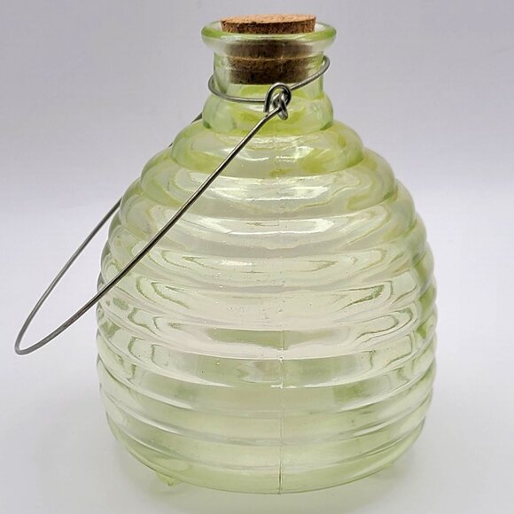 Vintage Yellow Glass Beehive Shaped Wasp Trap with Cork and Hanger 6.5" High - Picture 4 of 10